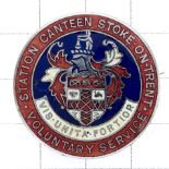 Station Canteen Stoke-on-Trent Voluntary Service WW2 chrome and enamel lapel badge.