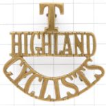 T / HIGHLAND / CYCLISTS scarce brass Scottish Highland Cyclist Battalion shoulder title.