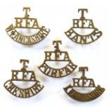 WW1 Territorial Royal Field Artillery Brass Shoulder Titles.