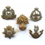 5 Victorian Infantry cap badges.
