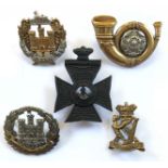 5 Victorian Infantry cap badges.