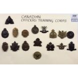 17 Canadian Officer Training Corps assorted OTC cap badges.