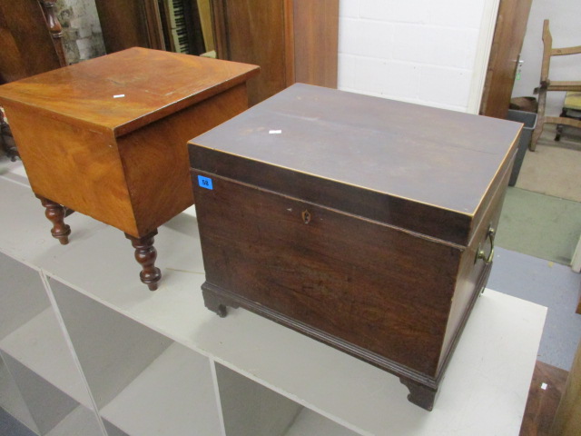 Two 19th century mahogany night commodes, one raised on turned, tapered legs, the other on bracket