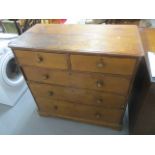 A 19th century pine chest of two short and three long drawers, 40 1/4 h x 41 1/2 w