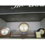 A group of Edwardian and later mantle clocks to include an Edwardian inlaid mahogany clock with