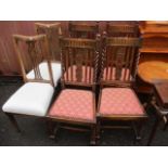 Six early 20th century chairs to include a set of four oak barley twist dining chairs