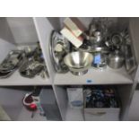 A mixed lot to include boxes fire safes, a tool kit, kitchenalia and other items