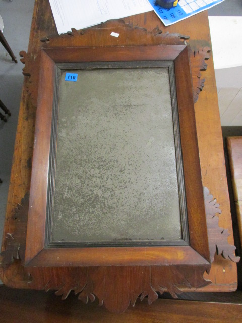 A George III fretworked, mahogany framed mirror, 29 h, 20 w