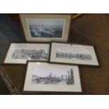 A pair of George Fanshaw prints 9 h x 22 w, together with a First Dreadnought Squadron print