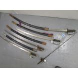 A group of four swords in leather scabbards, 20th century and a fencing epee