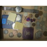A selection of British coinage, a silver gilt and enamelled Tunbridge Wells Friendly Society badge