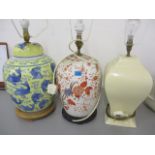Three modern Oriental porcelain table lamps