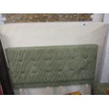 A divan bed base and matching green button upholstered headboard, 71w