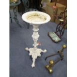 A late Victorian white painted wrought iron bird bath, 29h