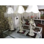 Three Capodimonte style side lamps