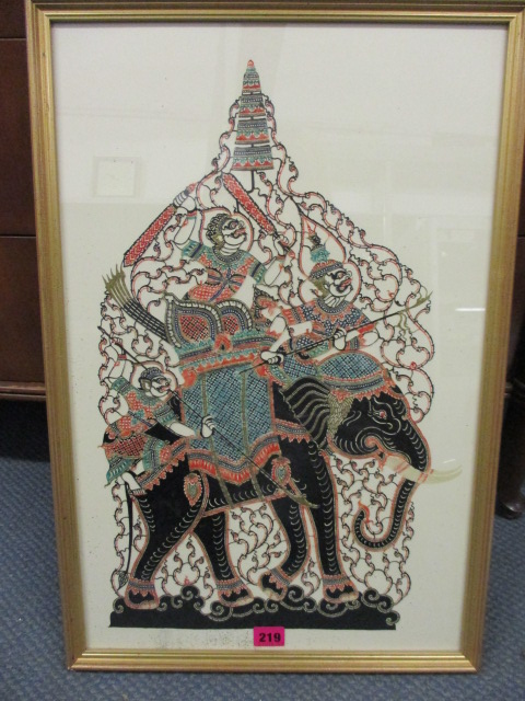 A mounted Indonesian cut out of warriors riding an elephant