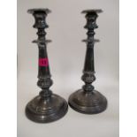 A large pair of Victorian, silver plated candlesticks, Queen Anne style, 12 high