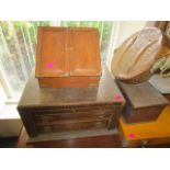 A selection of boxes and other items to include an oak cutlery box and a copper twin handled fish