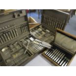 Three canteens of silver plated cutlery to include two Mappin and Webb sets and a mother of pearl