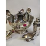 A large silver plated punch bowl and silver plated sauce boats