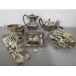 A selection of silver and silver plated table wares to include a Georgian silver caddy spoon