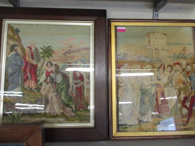Five late 19th century/early 20th century wool cross-stitch pictures of religious scenes - Image 3 of 8