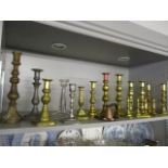 Mixed candlesticks to include an Arts & Crafts brass candlestick