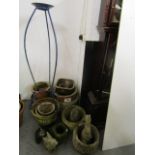 A selection of garden stoneware planters and garden ornaments, along with ceramic garden planters