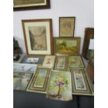 A selection of oil paintings, watercolours and a prints to include scenes of Jerusalem, Venice and