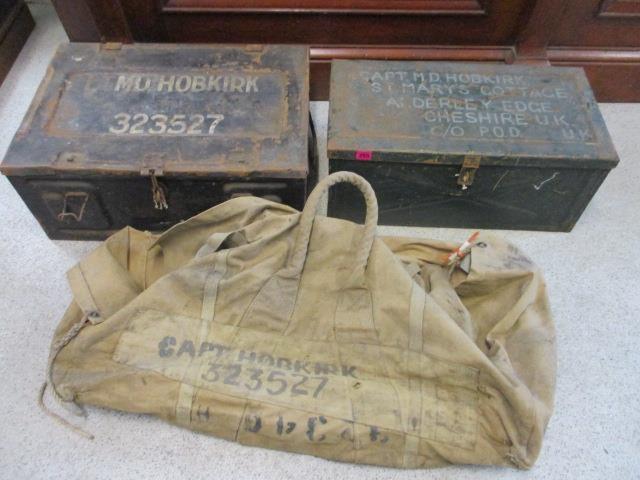 Two military trunks and a military bag