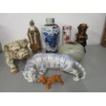 A selection of ceramics to include a Chinese blue and white crackle glazed vase, a Royal Doulton