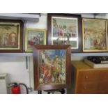 Five late 19th century/early 20th century wool cross-stitch pictures of religious scenes