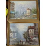 Burnett - two Parisian street scenes, oil on canvas, signed lower right corner, 12" x 16", in gilt