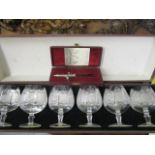 A boxed set of Bleikristall wine glasses, together with a boxed Aerograph