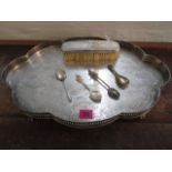 Silver and silver plated items to include a silver plated gallery tray and a silver clad brush