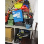 A large mixed lot of mainly tools to include a chainsaw, strimmer, various garden tools and other
