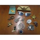 A selection of costume jewellery and cased batwing glasses