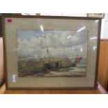 Henry Strutt - a harbour scene at low tide, watercolour, signed lower left hand corner, 21" x 14 1/