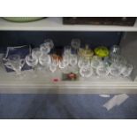 A mixed lot of crystal glassware and other glassware to include brandy balloons, a drinking set, a