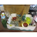 Mixed glassware to include a Whitefriars vase, a Murano clown and other items