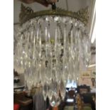 An Edwardian bag ceiling light with crystal droplets, A/F