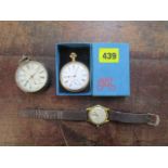 An American Waltham gold plated cased pocket watch, with white enamel Roman dial with offset seconds