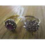 Two 18ct gold rings, one set with an amethyst and diamonds, the other diamond and moissanite, 7g