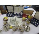 A mixed lot to include a part dressing table set, boxed teaspoons and other items