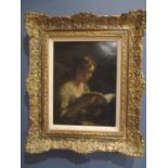 Late 19th century Continental School - a half length portrait of a young woman reading, oil on