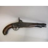 A mid 19th century Tower percussion action pistol, with a walnut stock, brass side plate and ram