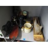 A mixed lot to include a Duplex II coffee grinder, a Victorian cast iron door stop, an African