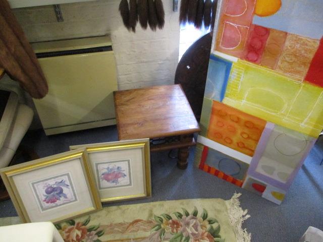 A Middle Eastern hardwood lamp table and three prints - Image 2 of 2