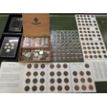 Coins from around the world to include farthings, a 1008 Royal Mint proof set, half pennies, pennies