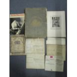 Mixed books, prints and 18th/19th century Indentures to include a William Blake proof etching pub